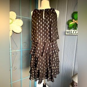 Medium M 8 Laundry Shelli Segal Los Angeles black tier dress gold leaf STUNNING